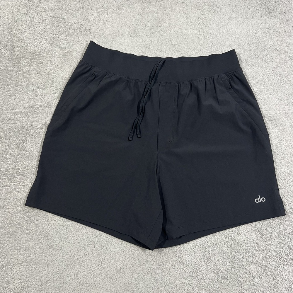 Alo Yoga Repetition Shorts Mens Medium Black Performance Running Athletic Gym